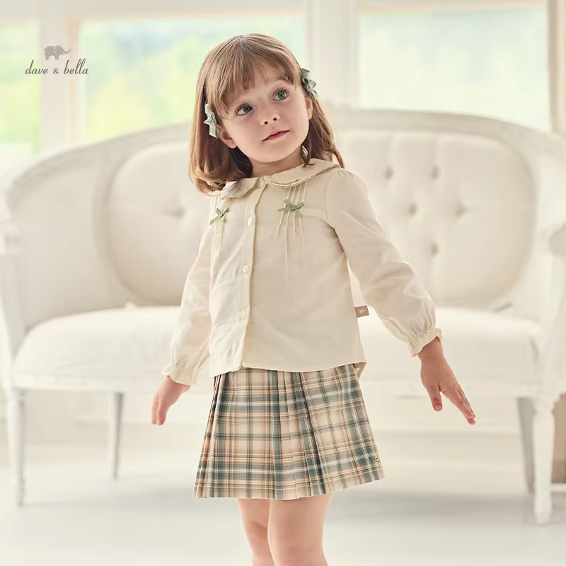 Dave Bella Children Skirt Set Girls Two-Piece Princess 2025 New Autumn Pleated Casual Fashion Sweet Academic-Style DB3241720