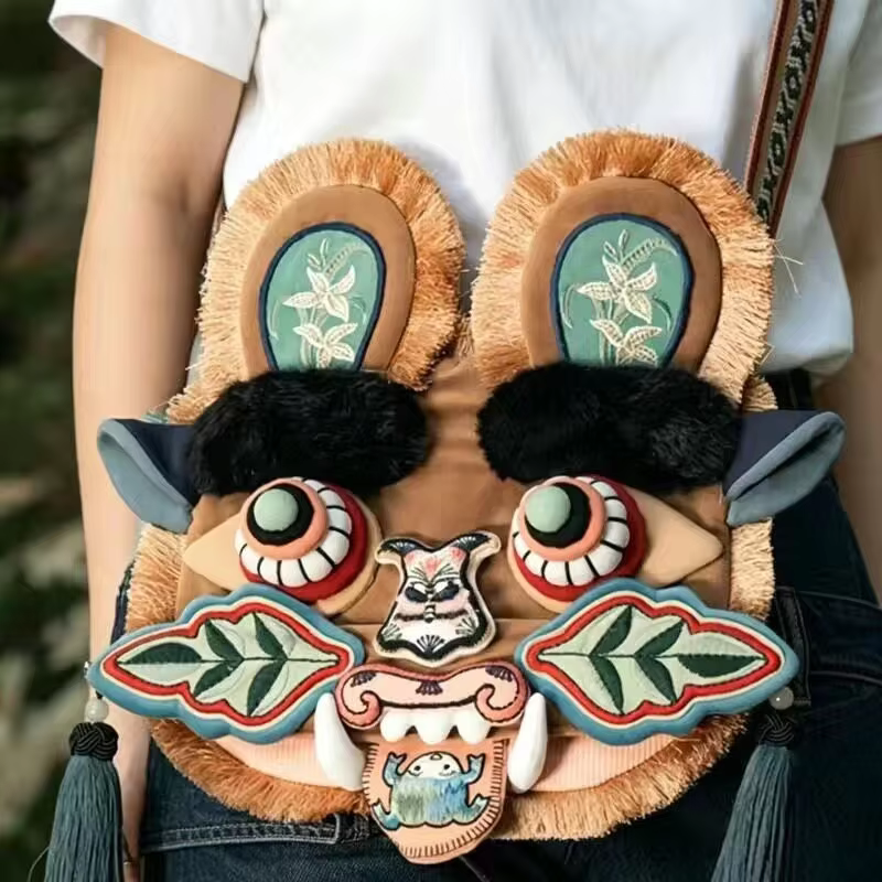 Hot YASTEE Tiger Head Bag Chinese Heritage Embroidery Crossbody Shoulder Bag Handmade Intangible Culture Cute Trendy Gift