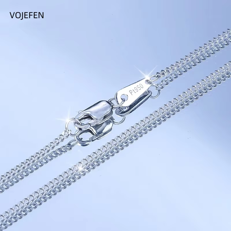 VOJEFEN PT950 Cuban Necklace Jewelry Platinum Real PT950 Cuban Chain Necklace Women Neck Chains Luxury Crushed Ice Fine Jewelry