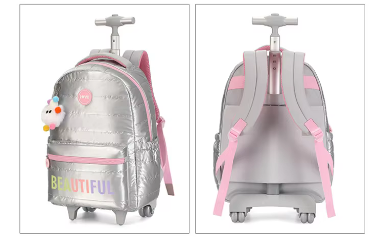 Rolling Backpack with Wheels for Girls Kids Rolling Backpack with Lunch Bag Pencil Case Set Kids Travel Luggage Rolling Bags