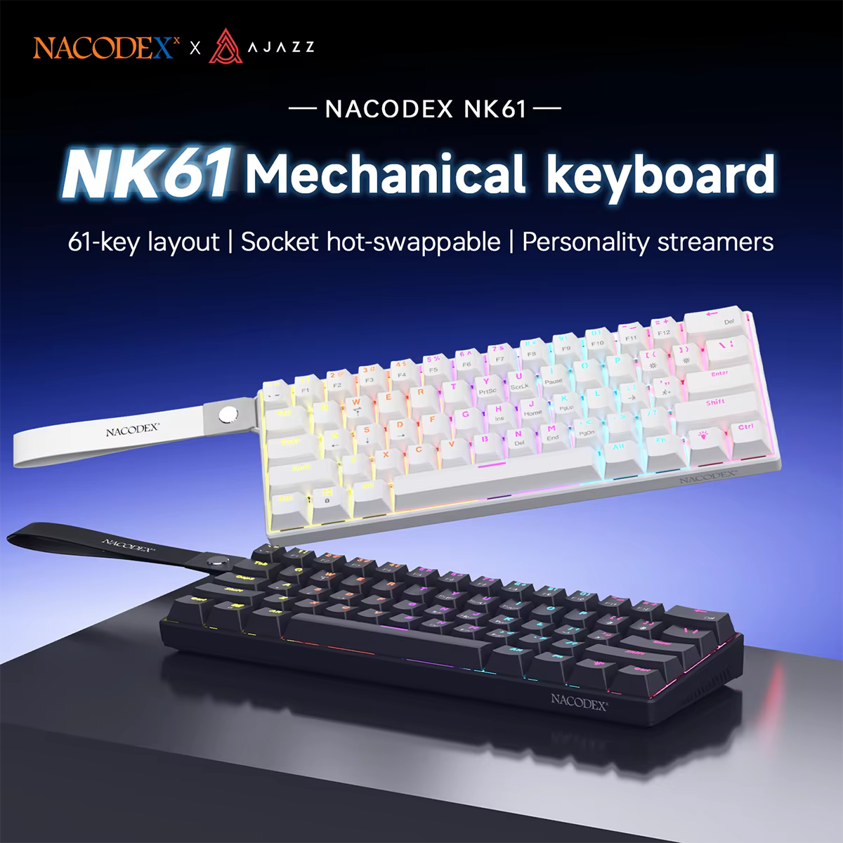 Ajazz NK61 Wired Mechanical Gaming Keyboard with full-key hot-swappable switches  RGB lighting effects 61 keys red switches