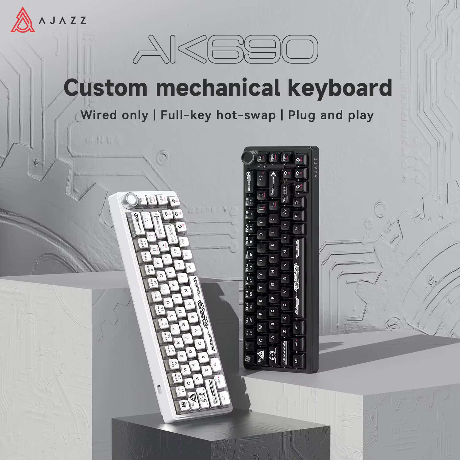 AJAZZ AK690 65% Mechanical Keyboard Wired USB Plug and Play Full-key hot-swap Mixed Light 68 Keys Gaming Keyboard for Laptop PC