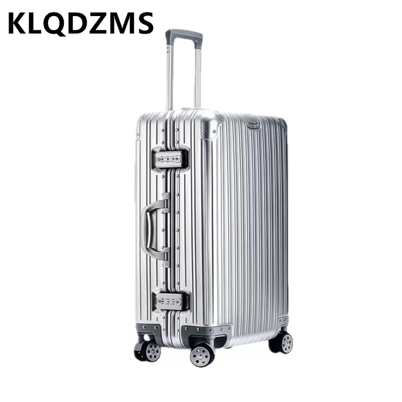 KLQDZMS German All Aluminum Magnesium Alloy Luggage 20 Inch Boarding Suitcase 28 Large Capacity Travel Business Leather Suitcase
