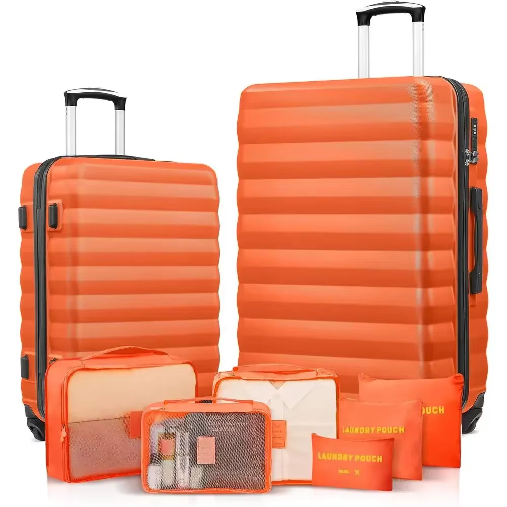 2 Piece 20/28 Inch ABS Hardshell Spinner Suitcase Set with Carry On and 6 Piece Travel Organizer Set