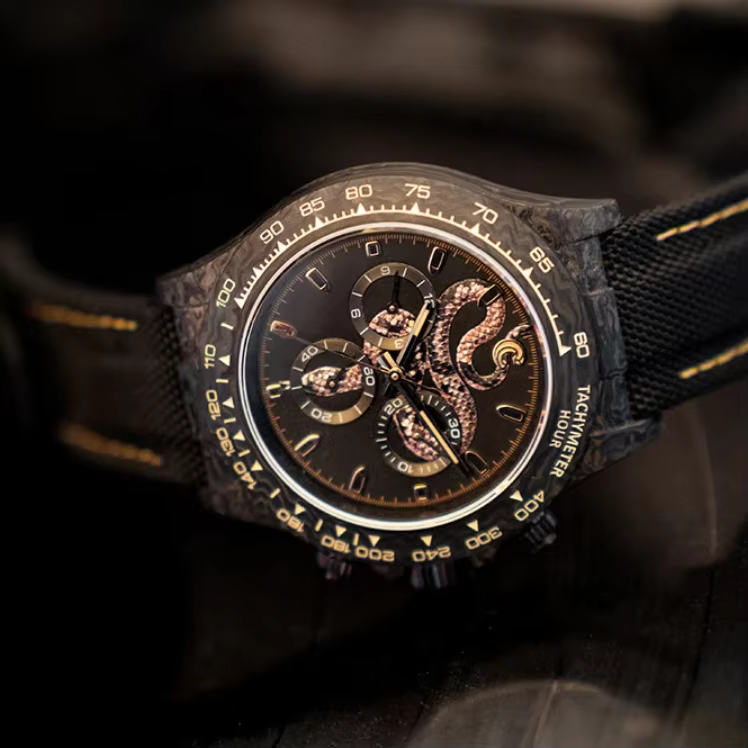 CRONUSART Men Chronograph Watch 40mm Carbon Fibre Automatic Mechanical Wristwatch Luminous Sapphire Triple Windows Snake Dial