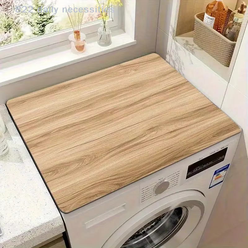 1 funda protectora de lavadora con textura de madera clara y absorbente - Tapete antideslizante de secado rápido para lavandería/encimera de cocina, decoración del hogar