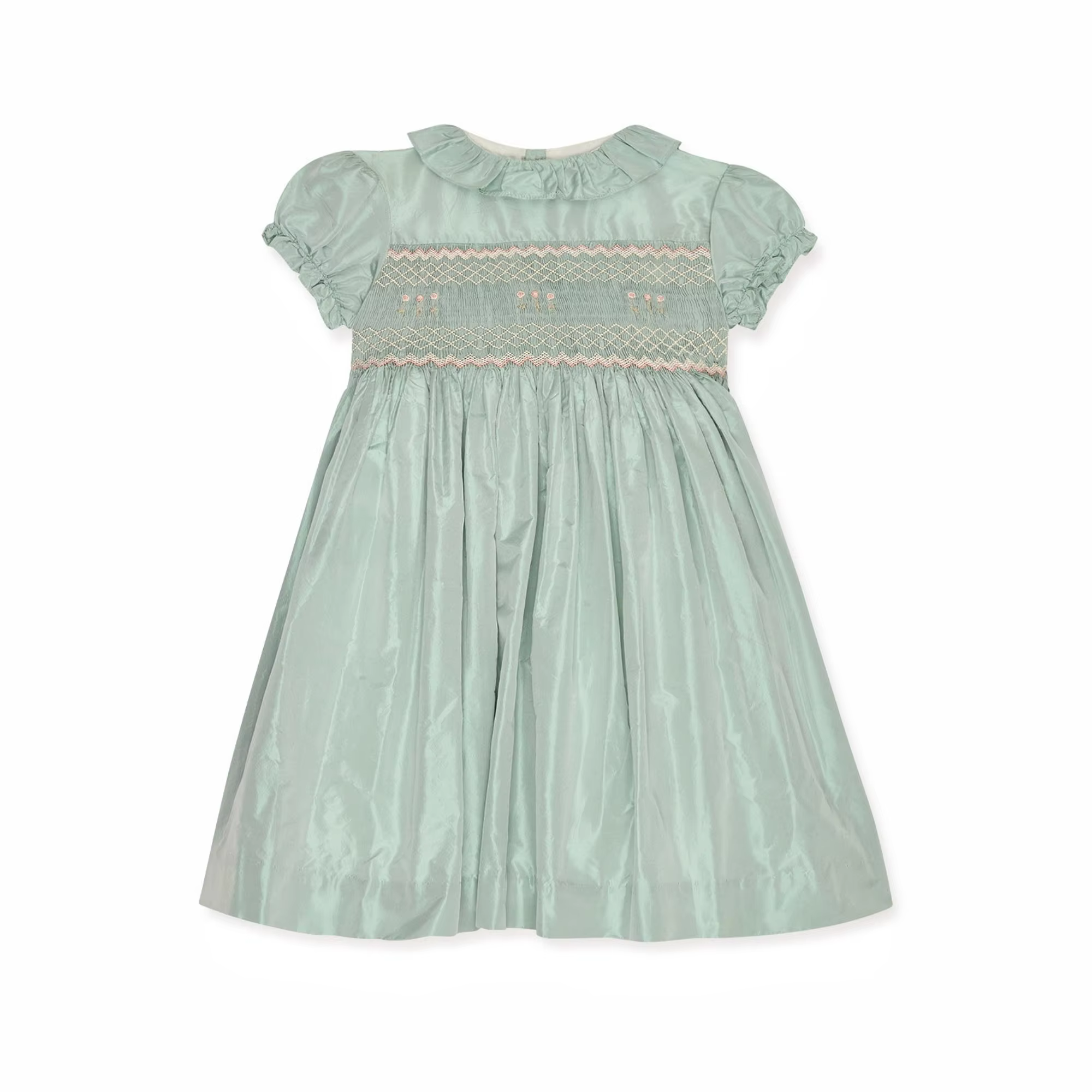 Birthday Party Ceremony Girl Hand-Smocked Puff Sleeves Dress 1-7year Fashion Girls Kids Dresses Children Clothing For Summer