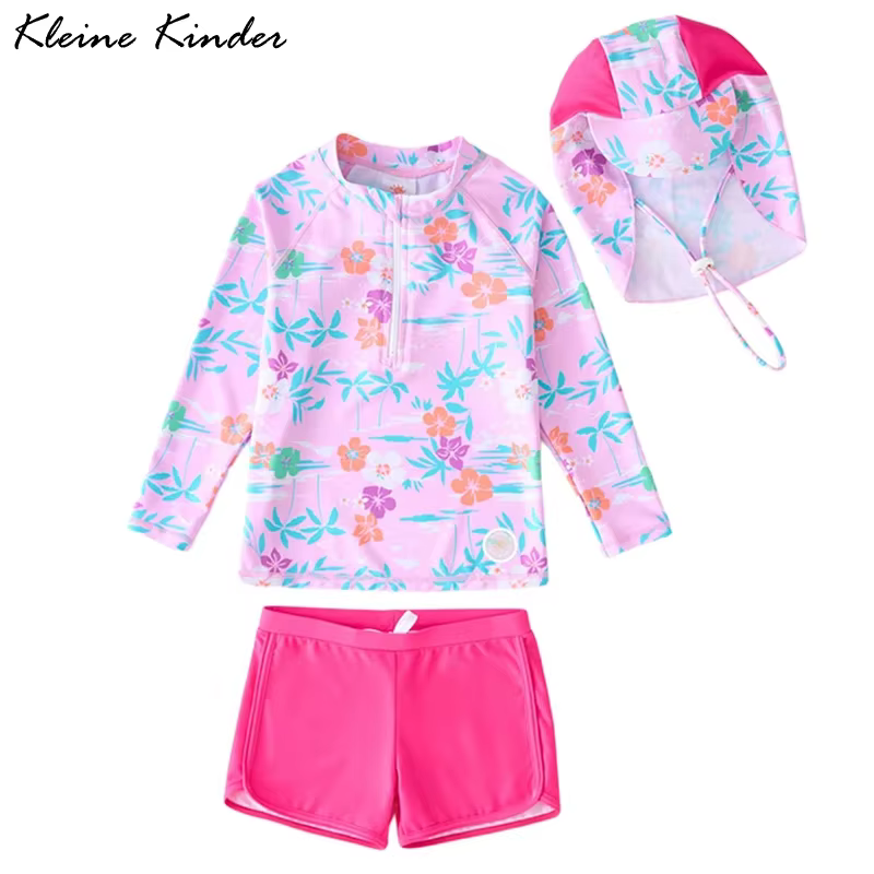 Children's Swimwear Girls Separate Swimming Suit Long Sleeve Sun Protection Quick Drying Children Floral Princess Spa Swimsuit