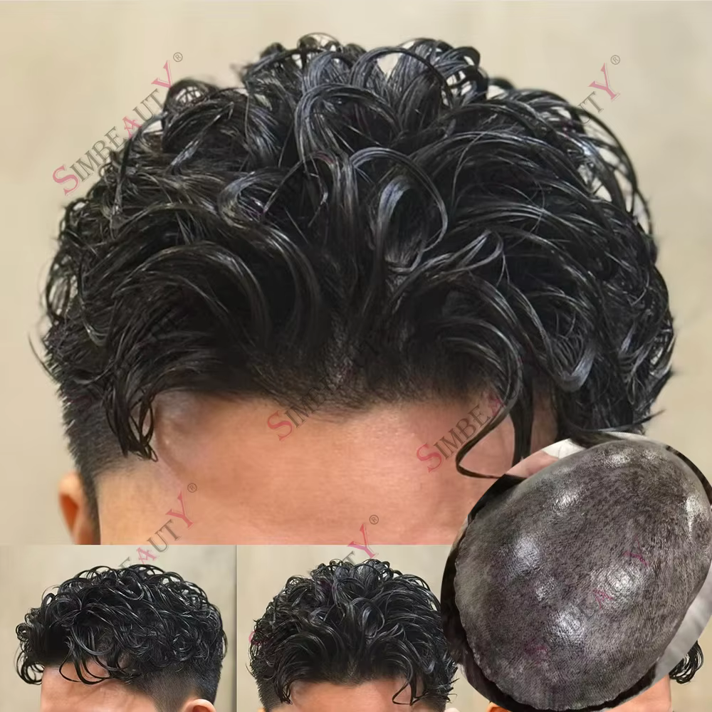 Men's Super Natural Hairline Toupee 1B50 1B80 Dark Brown Gray Black Transparent PU Undetectable Durable Thin Micro Skin Prosthes