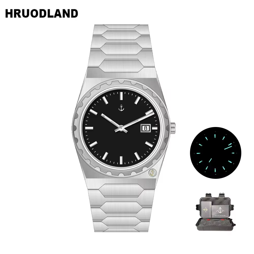 2025 New Hruodland 7.33 Ultrathin Quartz Watches Men 704 Movement Top retro men's stainless steel 10Bar BGW-9 clock reloj hombr