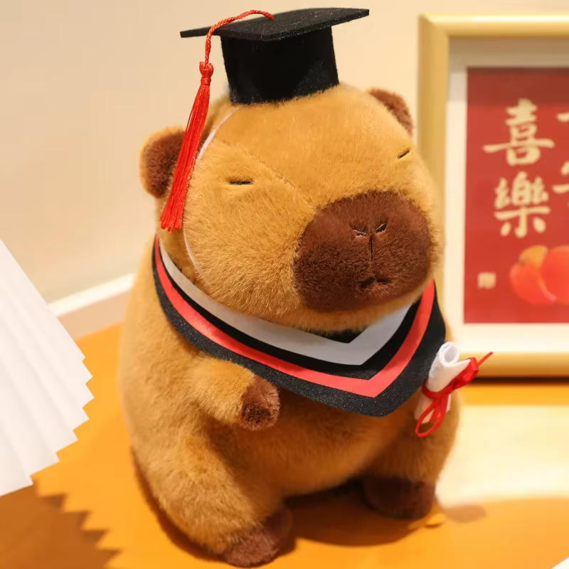 20-25cm Kawaii Graduation Dr.Capybara Plush Toy Cute Christmas Hat Kapibala Soft Doll Boys Girls Child Students Graduation Gift