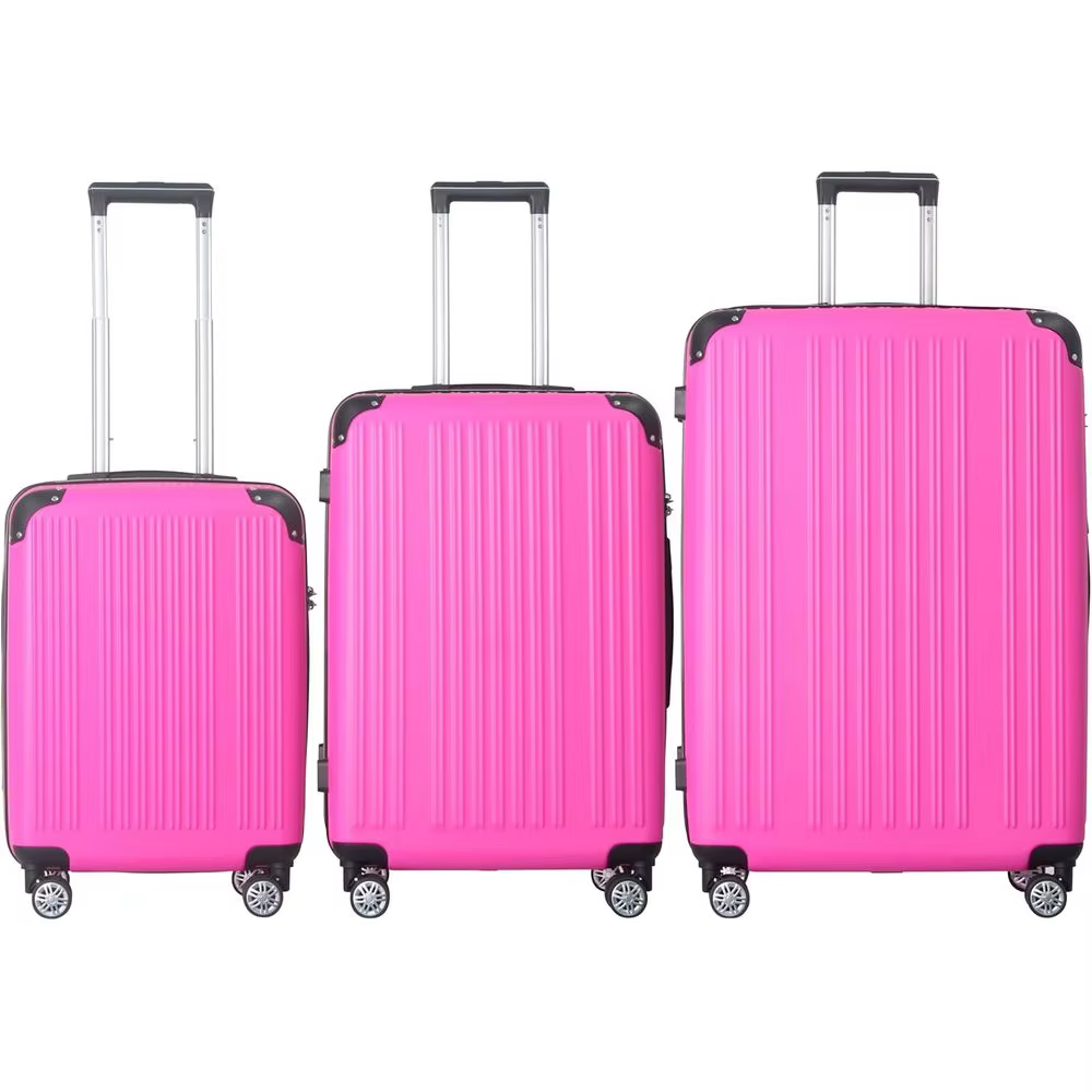 3-Piece Hardshell Luggage Set with Spinner Wheels, ABS Shell, TSA Lock, Pink Ribbed Surface