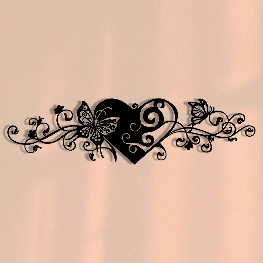 Minimalist 2D Metal Wall Art, Waterproof Rustproof Heart Butterfly Floral Decor for Living Room Bedroom, Indoor Outdoor