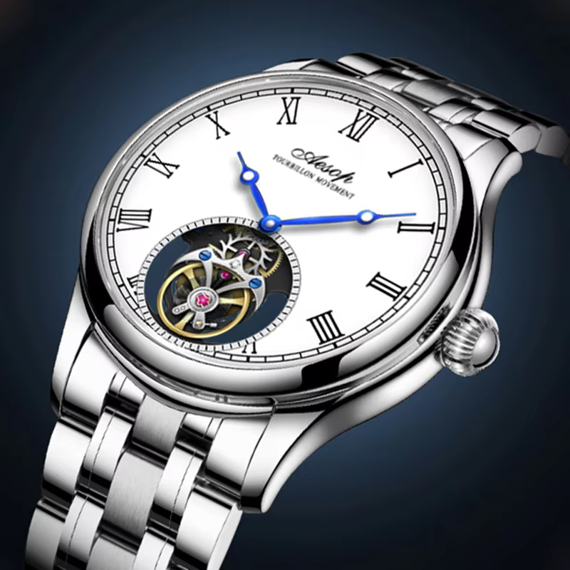 AESOP Real Flying Tourbillon Skeleton Watch For Men Luxury Top Brand Mechanical Wristwatches Fashion Waterproof Male Clock Man