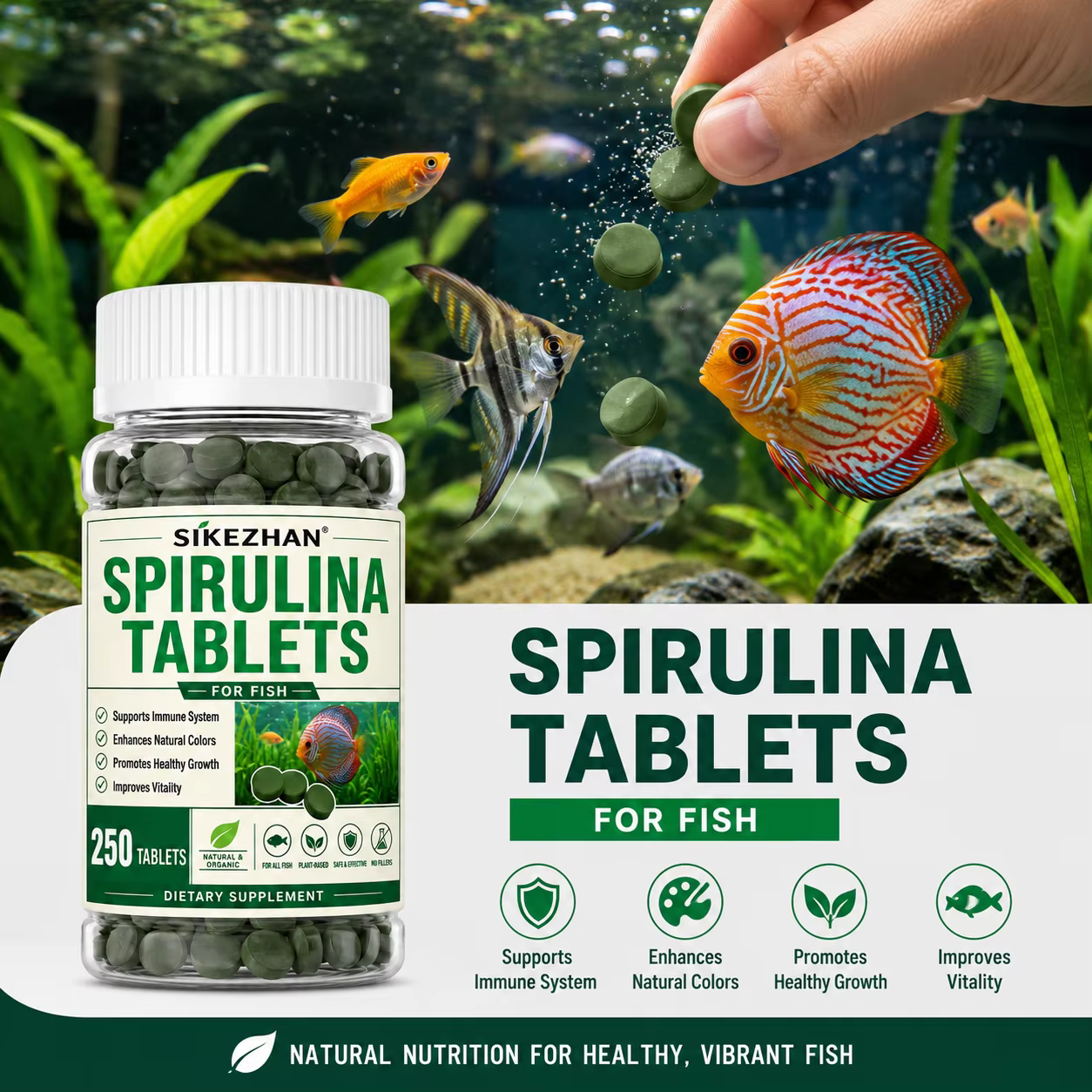 Tabletes de Spirulina de Alta Pureza, Alimento Enriquecido com Algas Marinhas para Animais de Estimação, Ração para Peixes e Camarões Vermelhos, Alimento para Aquário SIKEZHAN