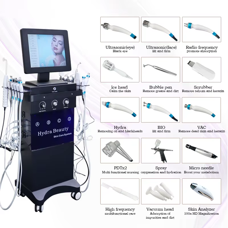 15 in 1 Professional 14 in1 Hydra Oxygen Small Bubbles Skin Care Beauty Machine Skin Rejuvenation Face Cleaning Skin Care Device