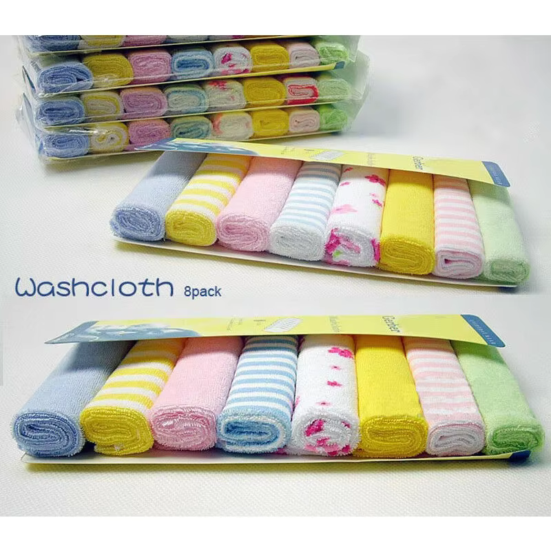 RANDOM 8PCS Baby Washcloths Set Soft Absorbent Organic Cotton Washable Saliva Towel Face Wipes Newborn Bath Kids Face Towel
