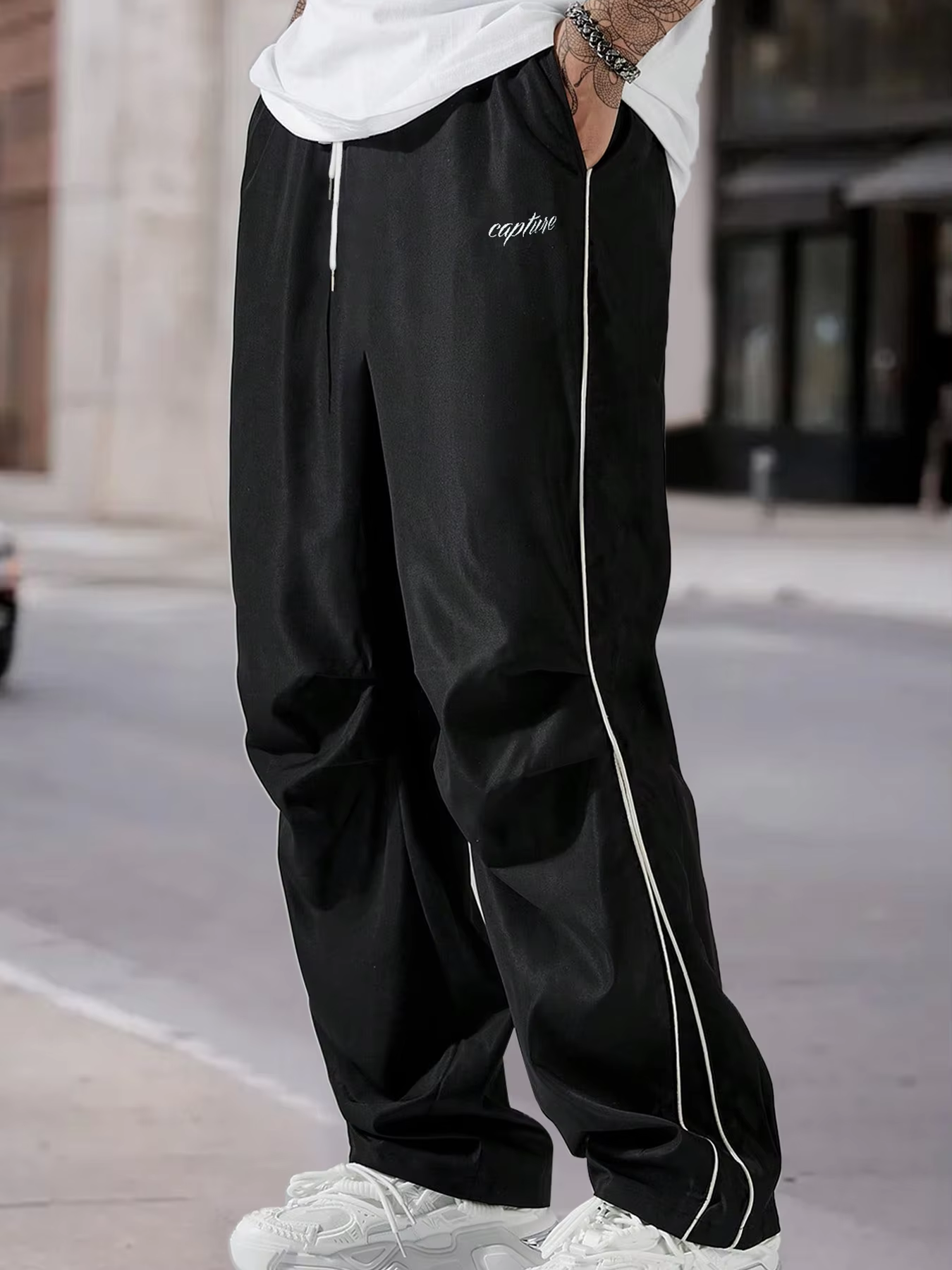 American Side Stripe Letter Embroidered Wide Leg Casual Pants Men's Summer Loose Draped Sports Trousers