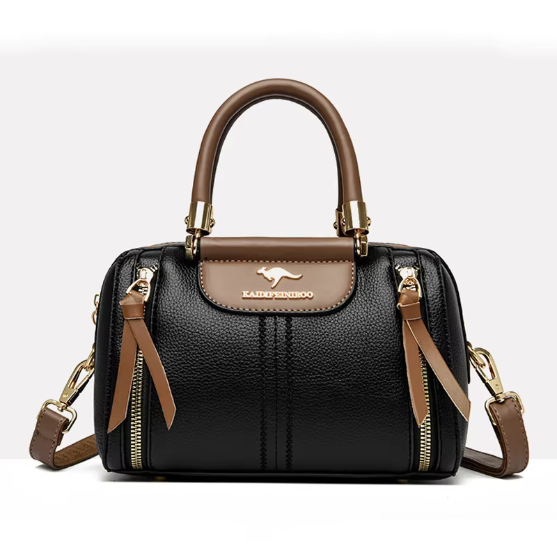Simple Casual Women PU Leather Handbag Top Handle Satchel Lightweight Multi Layer Shoulder Purse For Student Commute Travel Dail