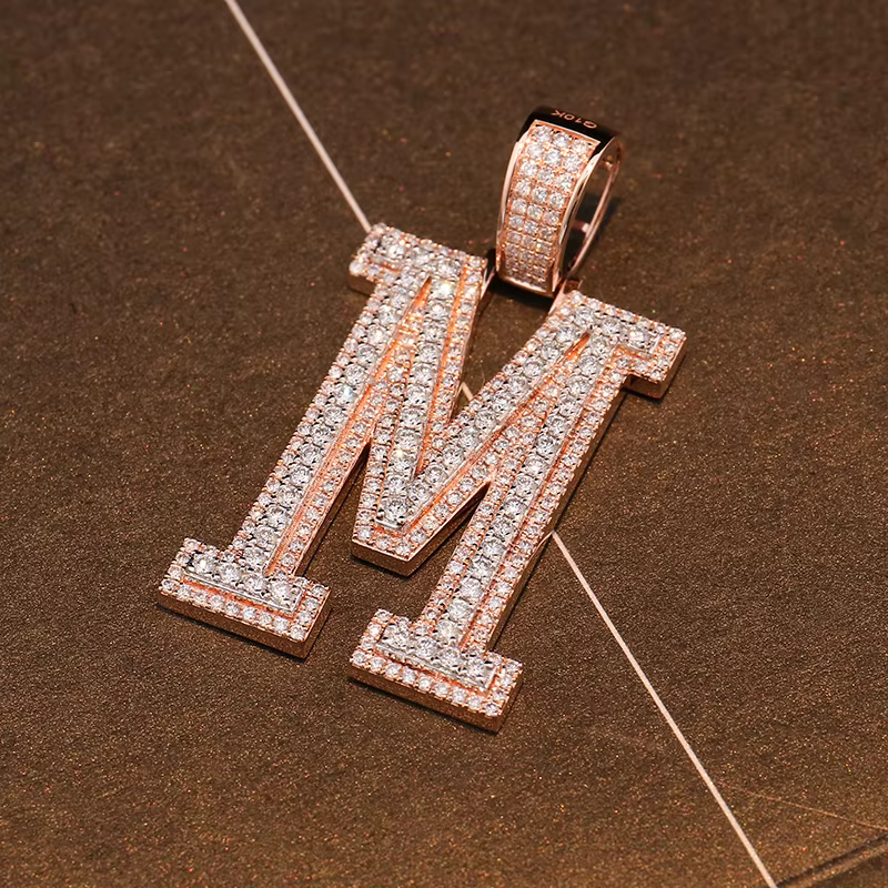 Provence M-shaped Hip-Hop Logo Pendant DEF/VS lab diamonds Rose Gold Streetwear Rapper Jewelry DIY Letter Pendant Custom