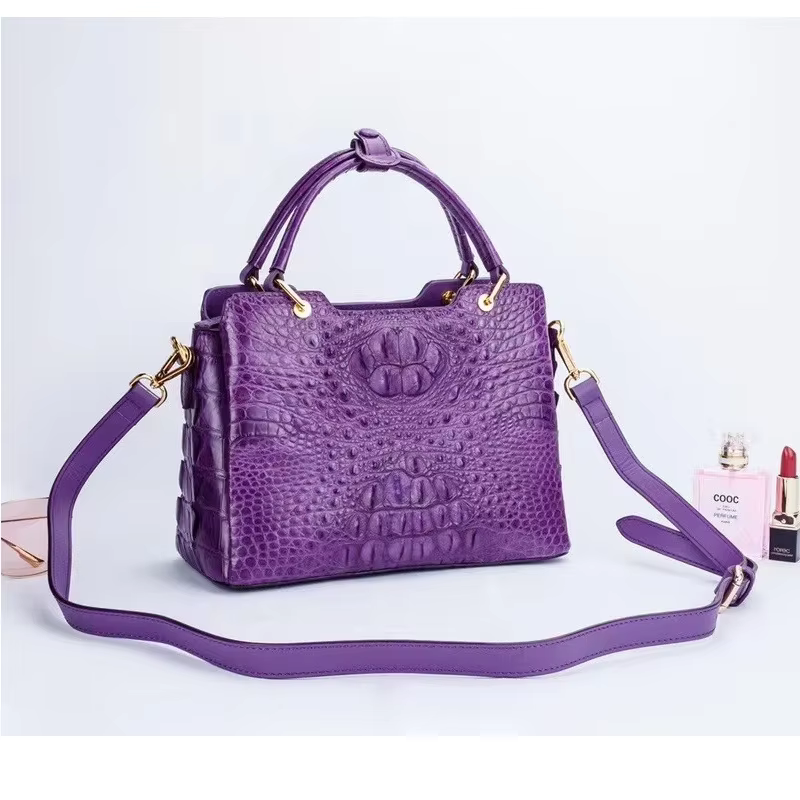 Authentic Real Alligator Leather Women's Purple Handbag Genuine Exotic Crocodile Skin Lady Single Shoulder Bag Female Cross Bag