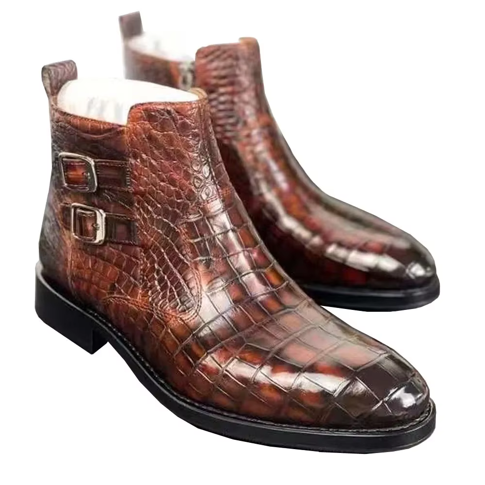 yingshang new men crocodile leather boots  winter boots brown crocodile skin leather sole zipper wedding