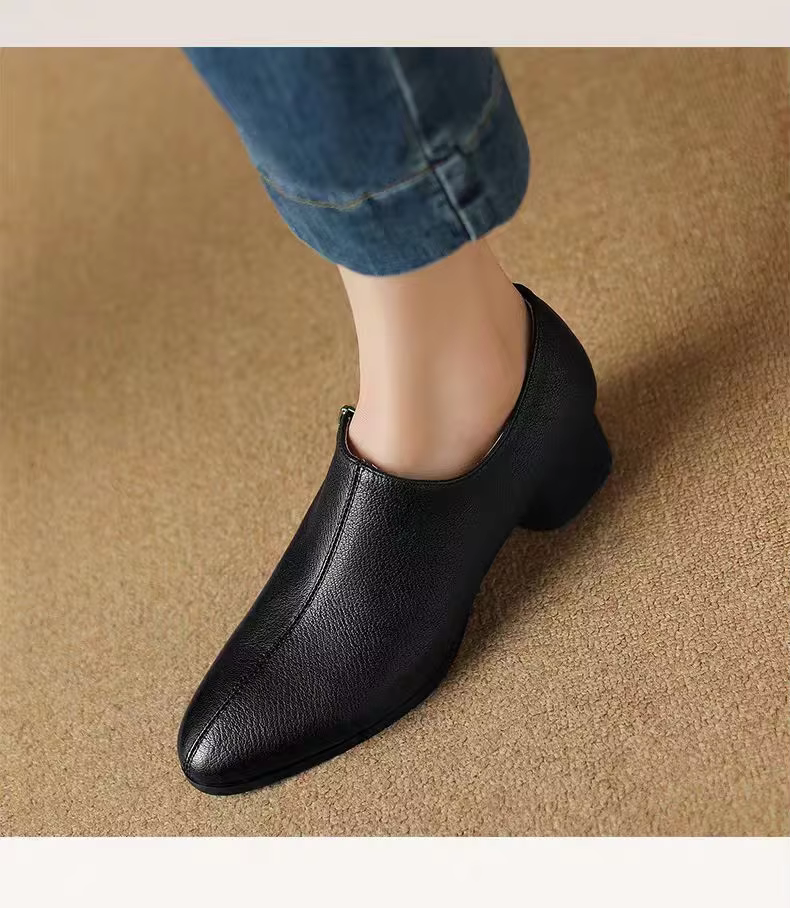 Retro soft sheepskin French style spring and autumn women's brown women's boots with leather zipper thick heel ankle boots