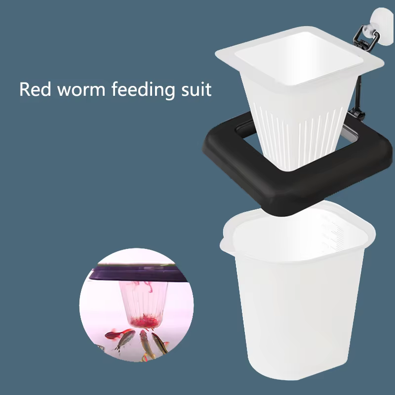 1 pçs conjunto de alimentador de plástico com ventosa para aquário verme vermelho alimentação tanque de peixes cone comida viva cônico funil cesta suprimentos