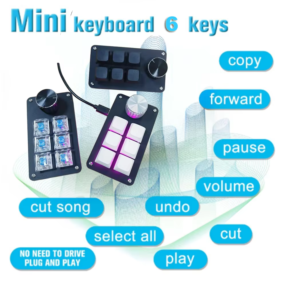 6-key multi-functional editing keyboard suitable for office design, game media, and industrial control production line operation