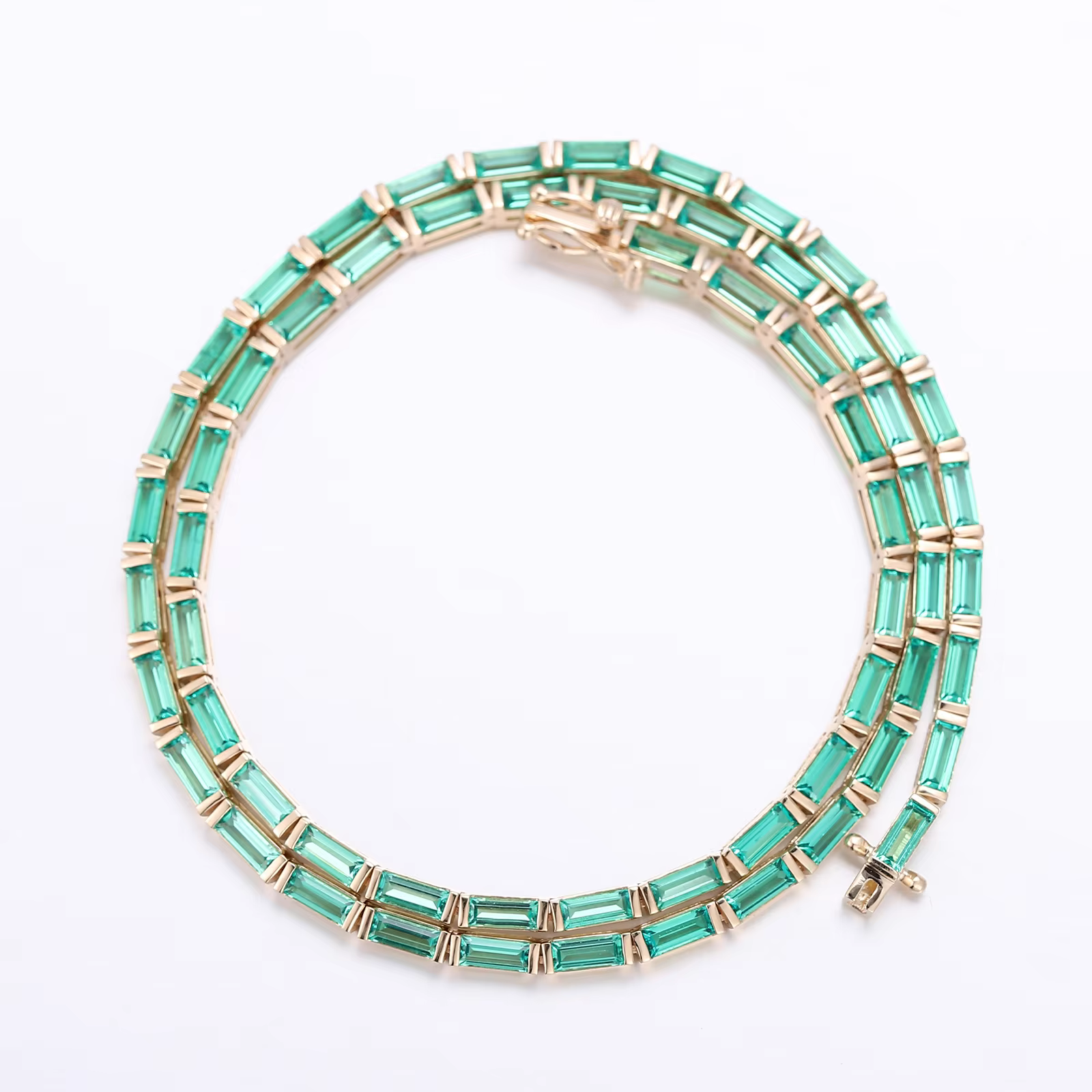 Provence Luxury Tennis Necklace Silver KGold Baguette Cut Green Lab Gemstones Wedding Necklace Evening dress Jewelry Custom