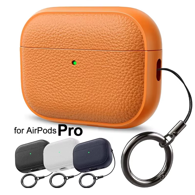 Kopfhörer-Hülle für AirPods 4 3 2 1 Leder-Textur TPU Stoßfeste Schutzhülle mit Schlüsselanhänger für Apple AirPods Pro 1. 2. Generation