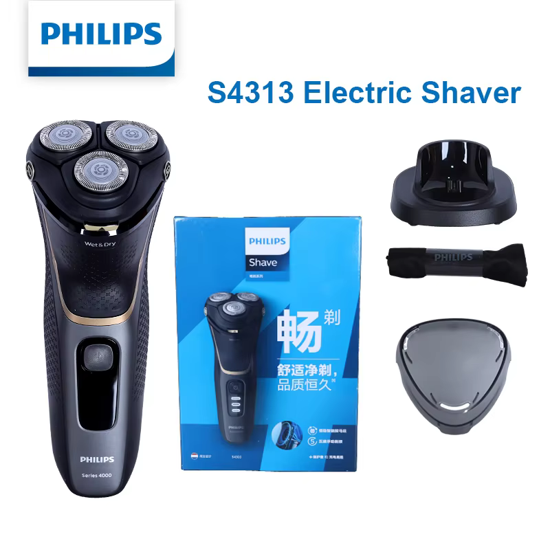 Barbeador Elétrico Philips Série 4000 com 5 Direções, Cabeças Flutuantes, Uso a Seco e Molhado, com Base de Carregamento, Modelo S4313