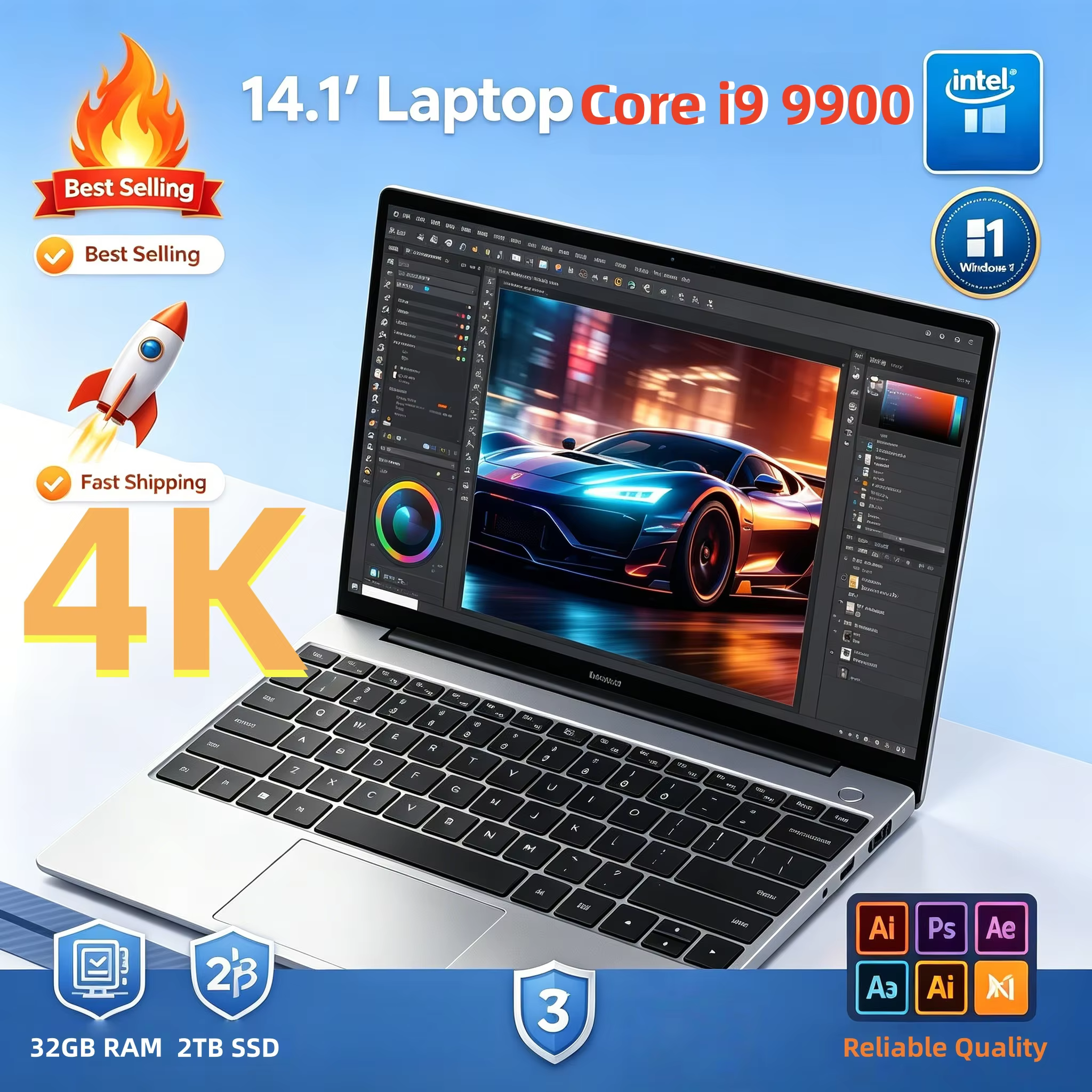 OEM 14.1" Laptop Intel Core i9-9900 1920*1080 HD Ultra Slim Office Study Computer PC Windows 11 Pro 32GB RAM 2TB SSD Gaming PC
