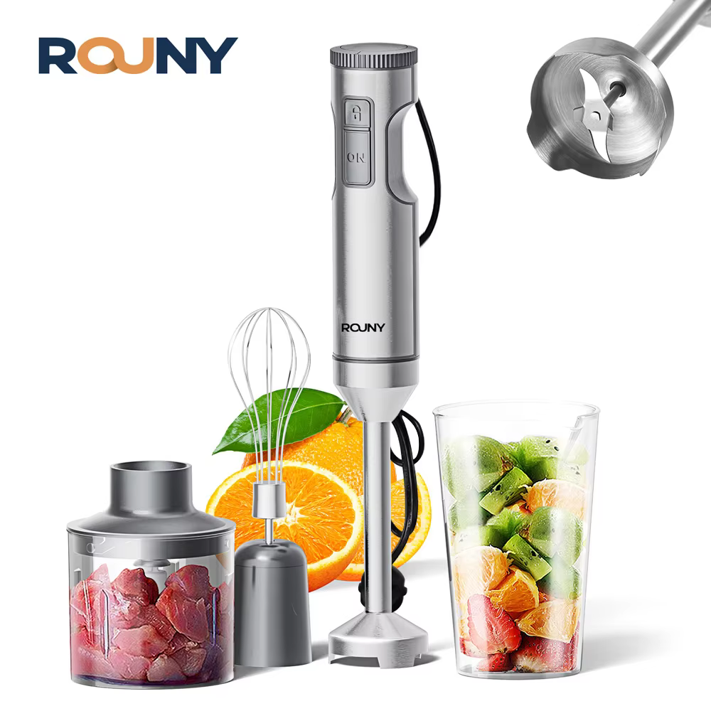 Hand Immersion Blender Powerful 4-in-1,Stainless Steel Stick Food Mixer,700ml Mixing Beaker,500ml Processor,Whisk, 1200W MAX