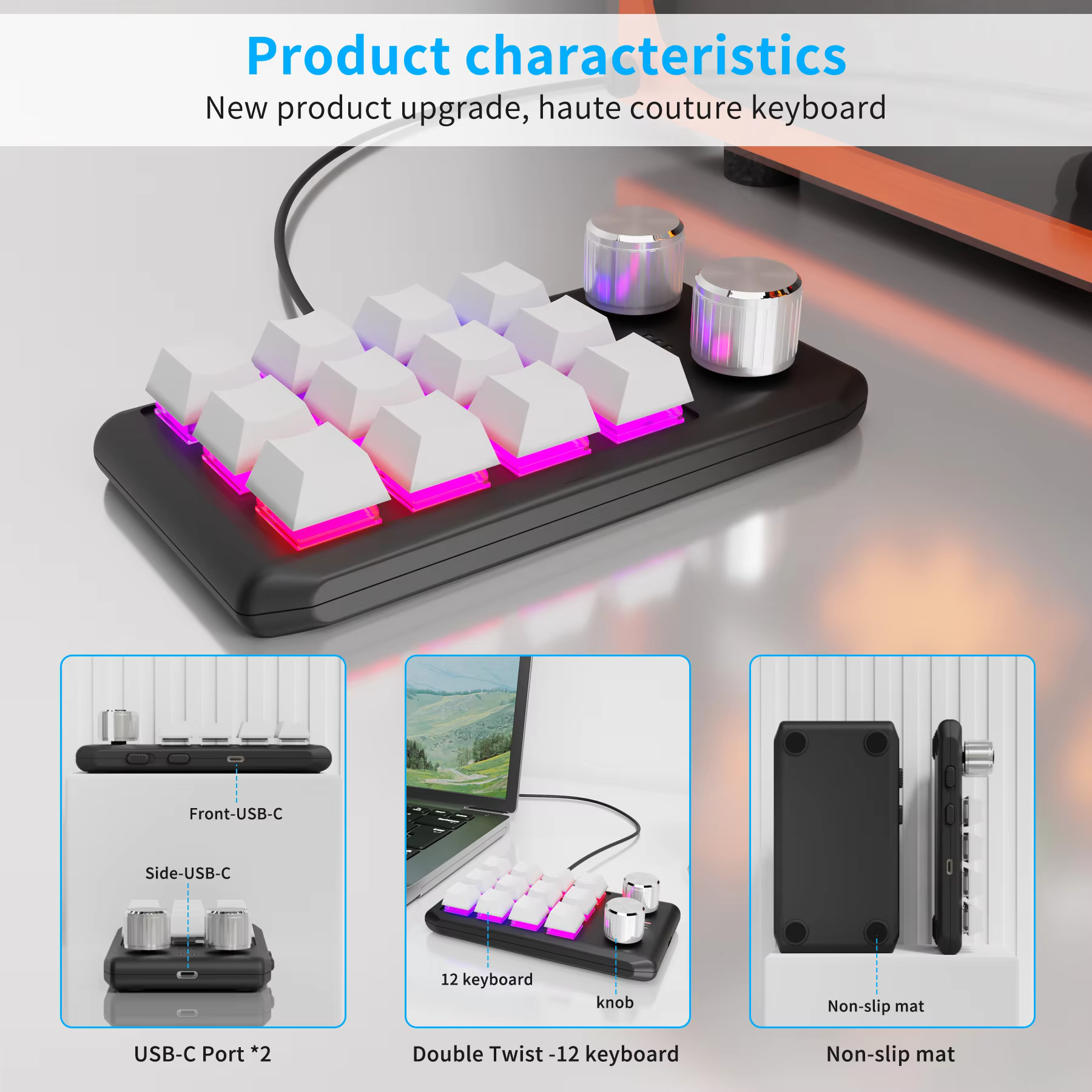 Customize Bluetooth 3 Modes Programming Keyboard 12 Key 2 Knob Copy Paste Mini Button Gaming Keypad Mechanical Hotswap Macropad