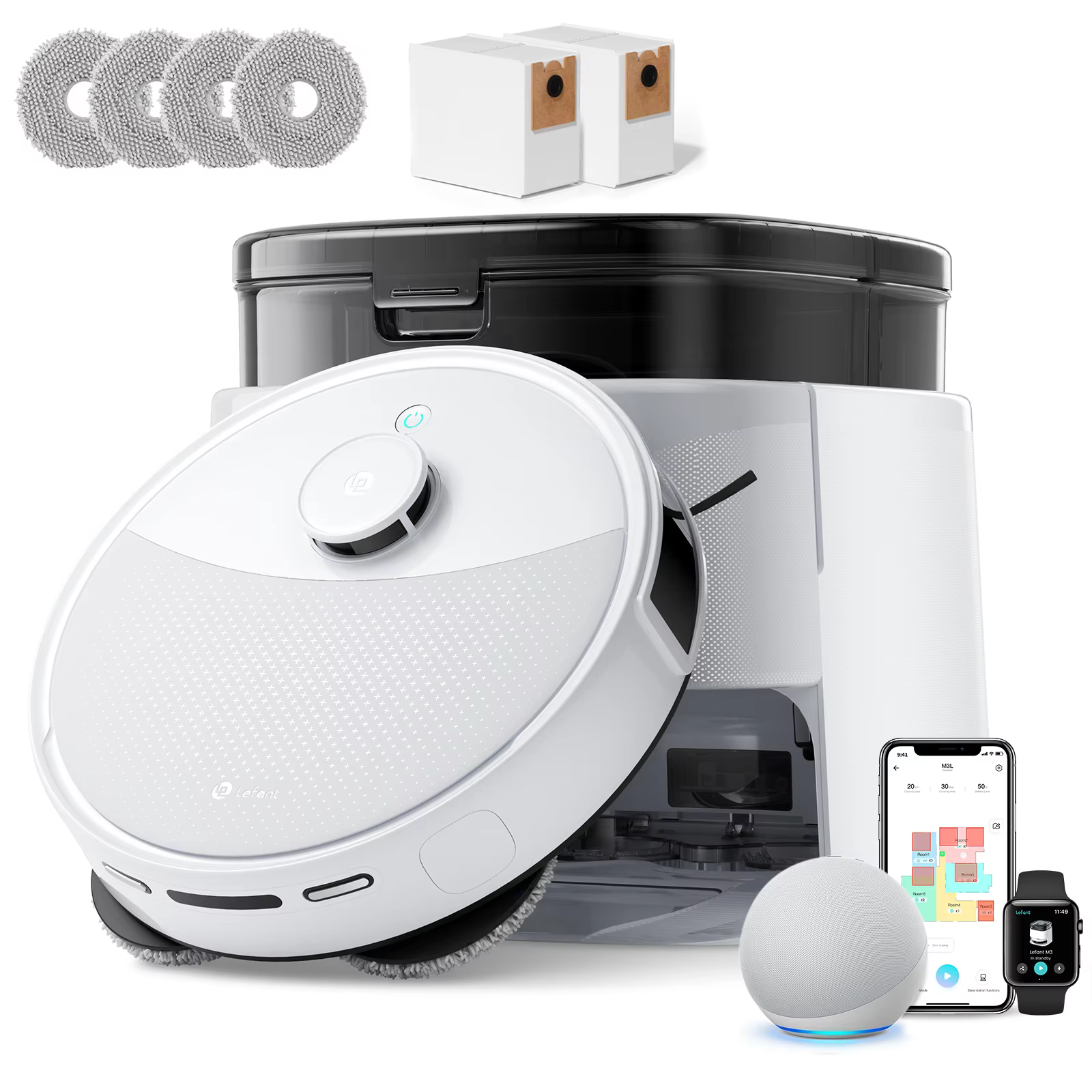 LEFANT M3L Robot dust vacuum cleaner all-in-one charging station 12000 Pa suction 220 min battery life DToF navigation Double R