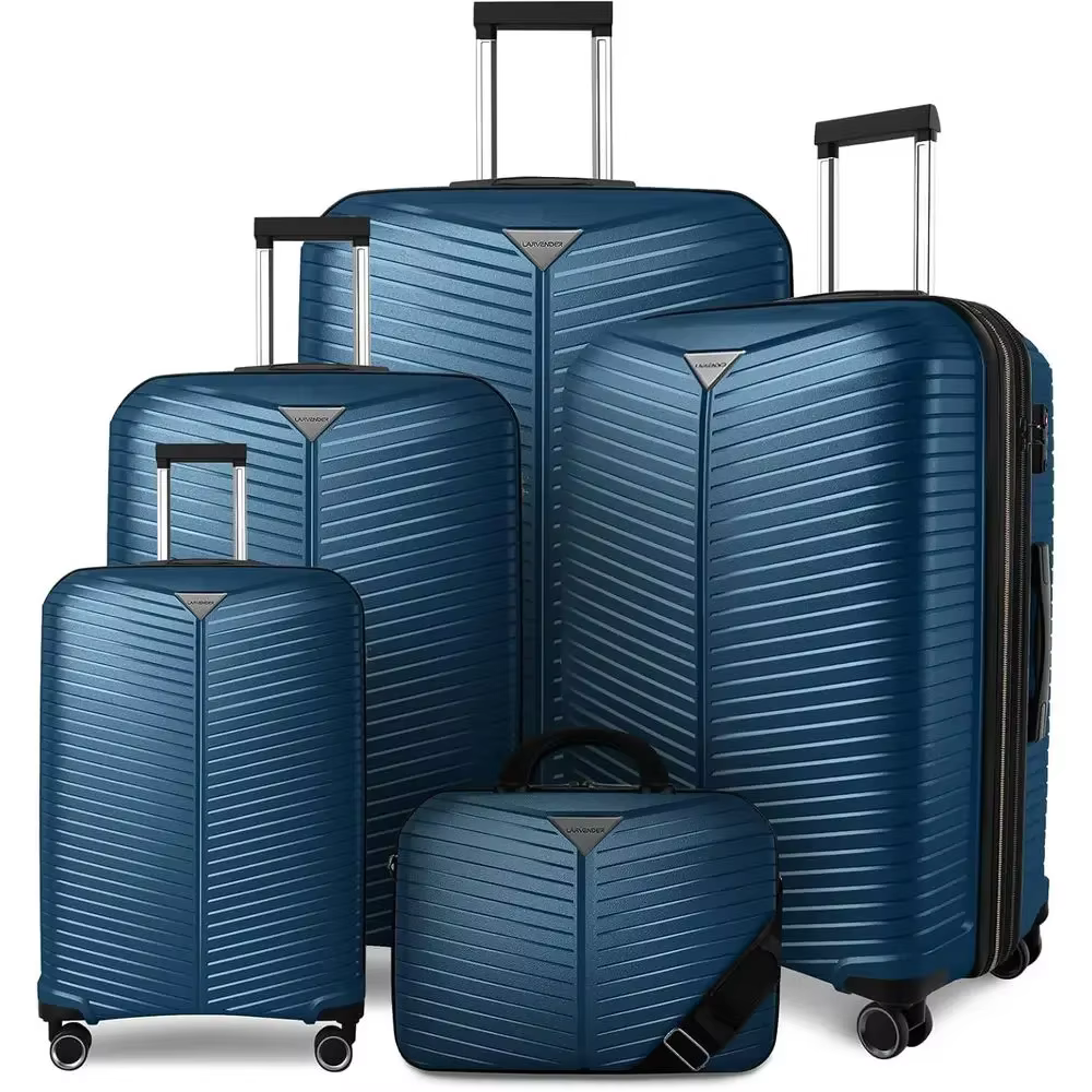 5 Piece Expandable Spinner Suitcase Set, 24 & 28, Durable Carry-On Luggage for Men & Women, Blue