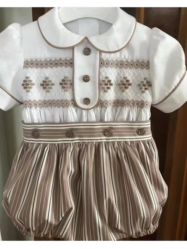 0-6Y Boy Summer Grey Smocked Outfit Suit for Party Birthday Photograph  A81