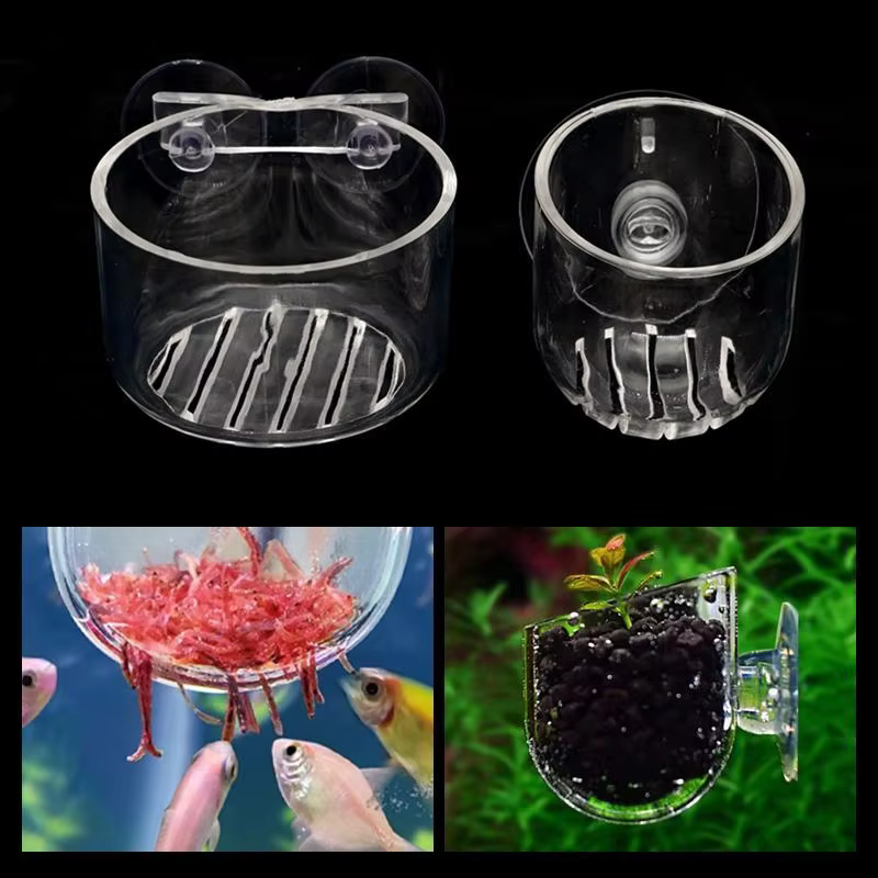 Alimentador automático de aquário de plástico com ventosa, alimentação de minhoca vermelha, tanque de peixes, camarão, ovo, comida, funil cônico, cesta, 1 peça