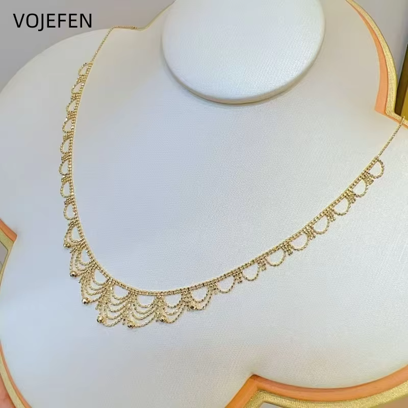 VOJEFEN 18K Gold Necklace Jewelry Genuine AU750 Gold Tassel Chains Neck Link Bohemia Charm Choker Fine Luxury Initial Necklace