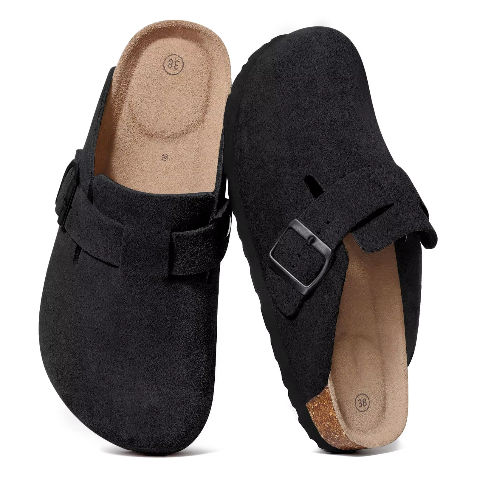 Evshine Men's Cow Suede Clogs with Arch Support Leather Mules Comfort Fashion Potato Shoe Women Cork Footbed Genuine Suede Clogs