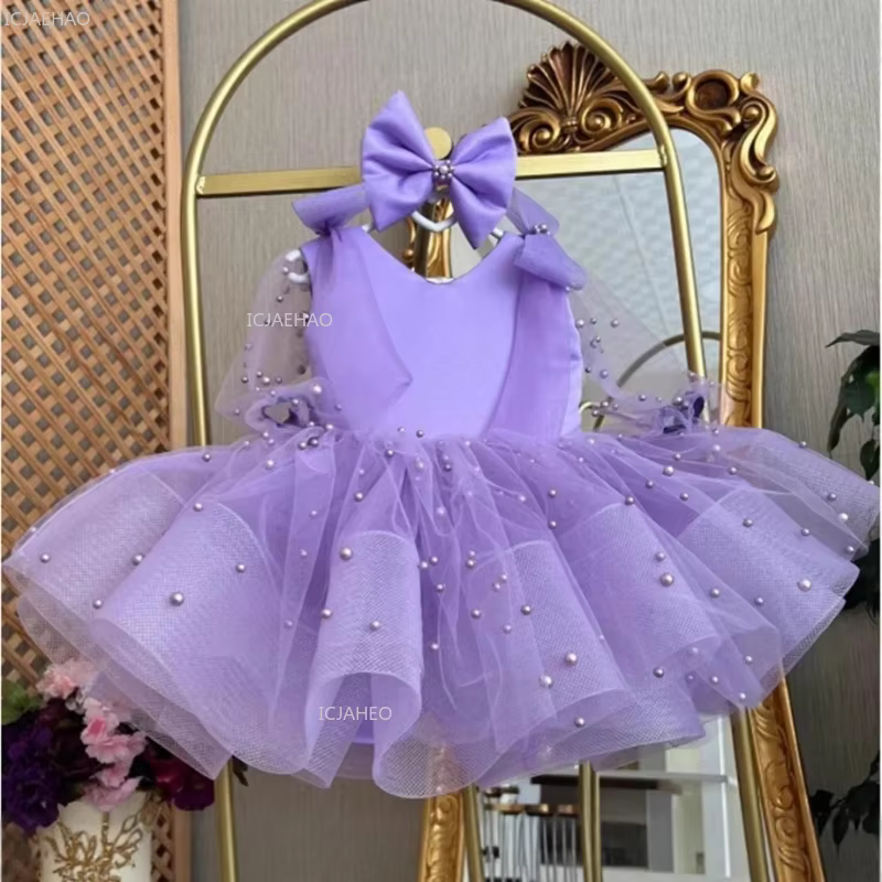 Pink Kids Girls Princess Party Dress Children Flower Girl Wedding Gown for Fashion Show Performance Pageant Formal Celebration