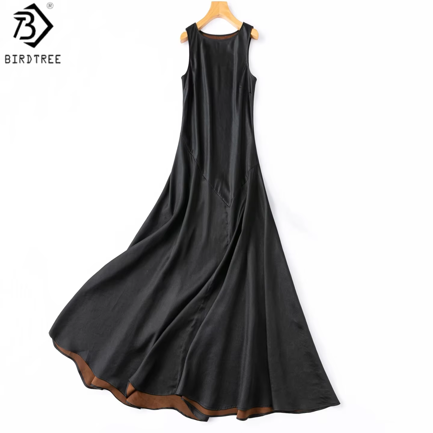 BirdTree, 26MM 93% Silk 7% Spandex Dress, Sleeveless O-neck, Women Xiangyunsha Vest Dresses, Bias-cut, 2026 Summer New D65517JF