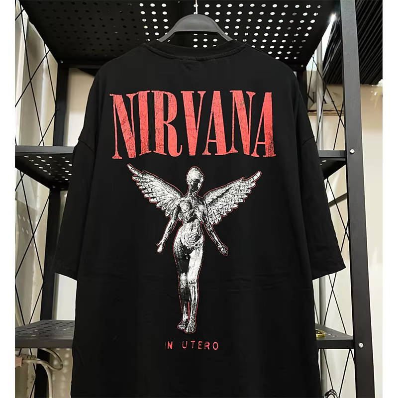 Rockband Nirvana Print Herren 100 % Baumwolle Shirt Y2k HipHop Stil Grafik T-Shirt Unisex O-Ausschnitt Kurzarm Streetwear Damen Shirt