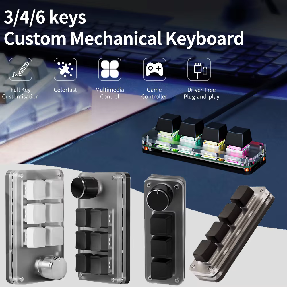 Mini Macro Mechanical Keyboard 3/4/6 Keys USB RGB Gaming Custom Programming Portable Keypad Hot Swap Switch for Photoshop Music