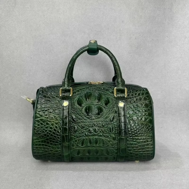 Fashion Lady Pillow Purse Genuine Crocodile Leather Women's Green Bag Exotic Real Alligator Skin Zipper Closure Female Handbag