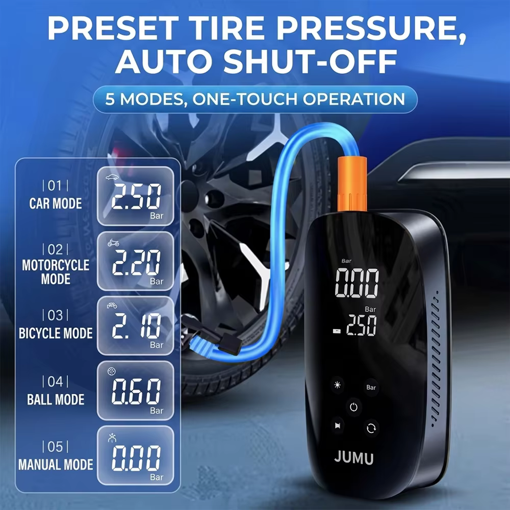 150PSI Portable Wireless Air Pump Type-C Rechargeable 120W Tire Inflator with LED Light Auto Shut Off Air Compressor US Stock