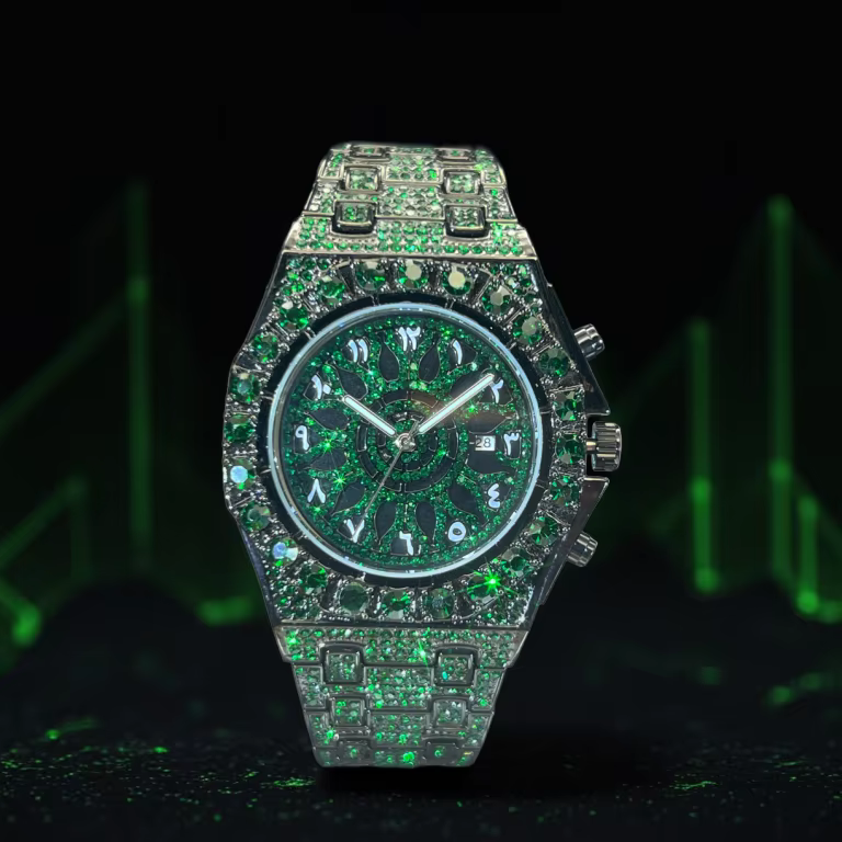 2024 Hip Hop Green Diamond Watche For Men Fashion Automatic Date Quartz Clock Dress Square Iced Jewelry WristWatch Man For Gift
