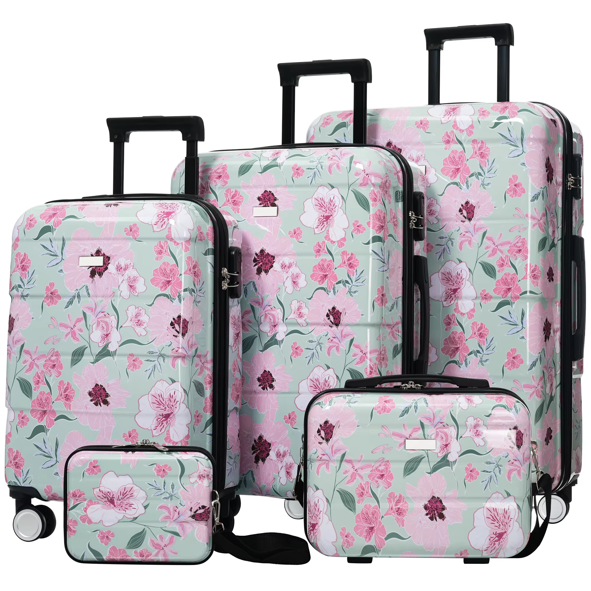 Luggage Sets New Model PC 5pcs, Hardside Lightweight Durable 20" 24" 28" Suitcases with 8" 14" Cases, Suitcase with Lock