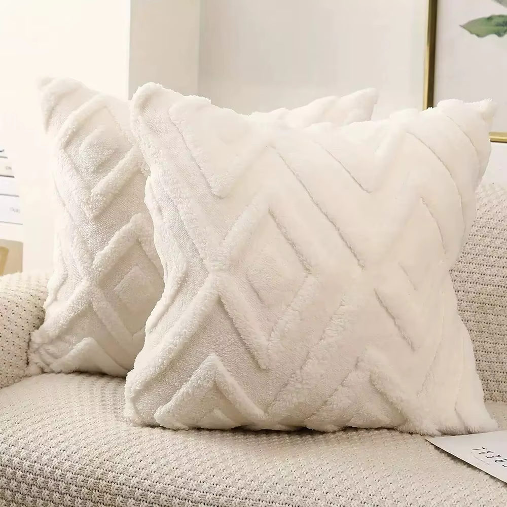 2pcs artificial plush geometric pattern Throw Pillow Covers, suitable for various occasions such as bedding and home decoration